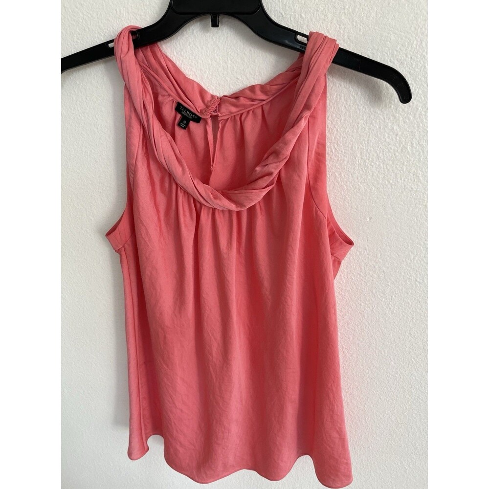 Talbots Silky Satin Twisted Keyhole Neck Sleeveless Womens Blouse Sz 16 Orange